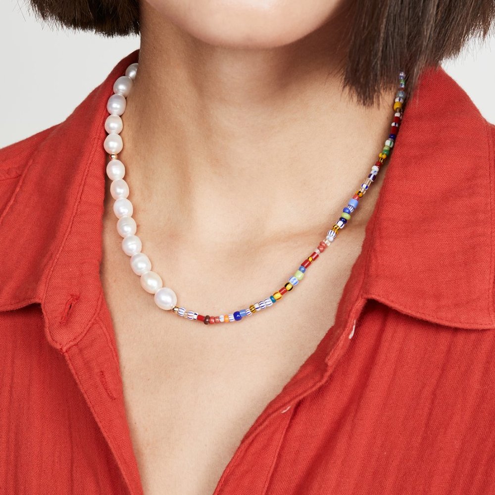 Eliou White Pearl Necklace with Modern Flair